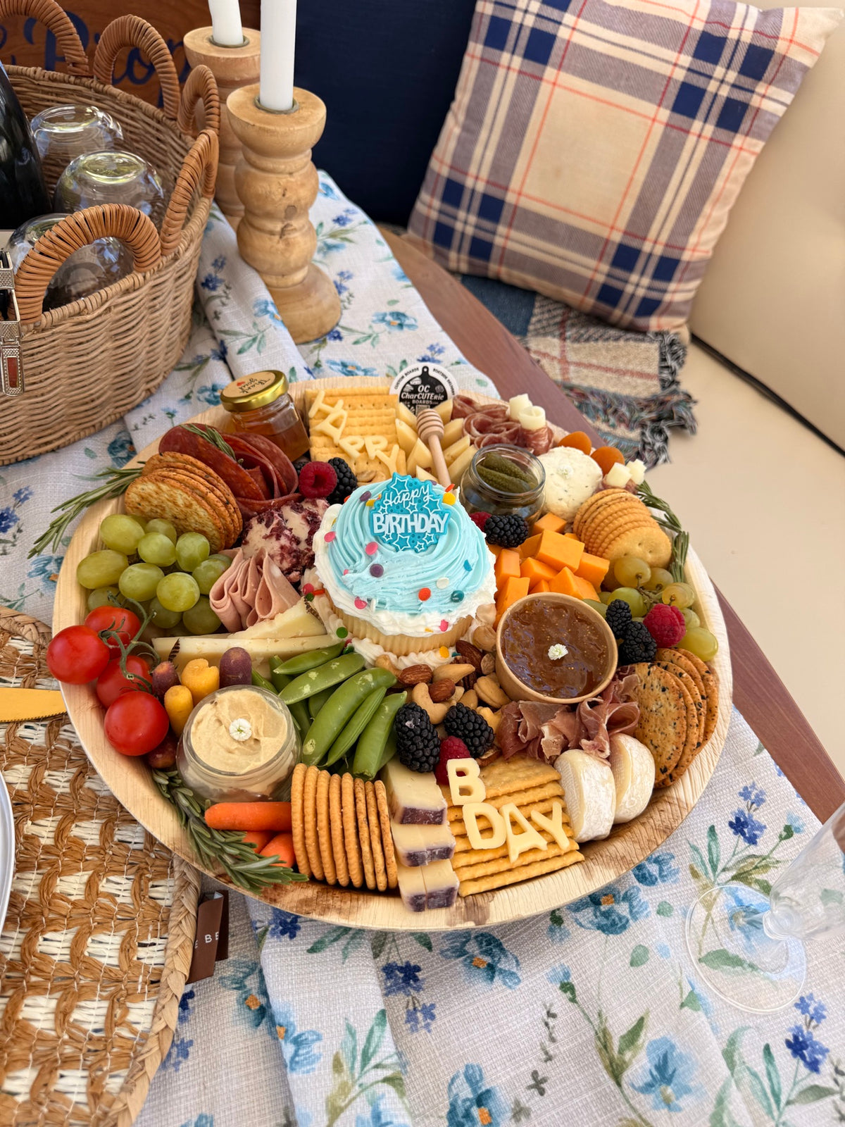 Birthday cake centerpiece on a charcuterie board by OC Charcuterie Boards Newport Beach