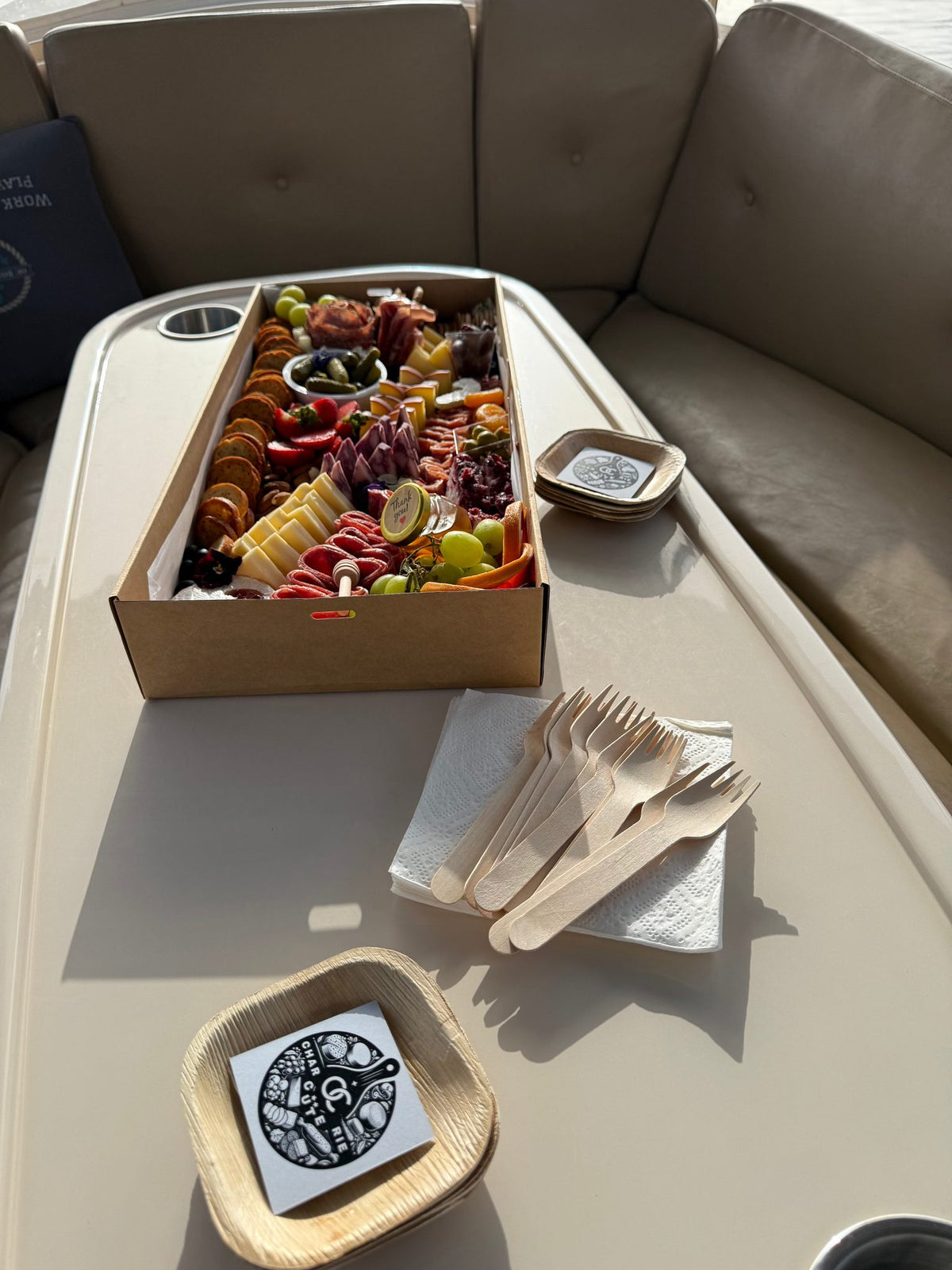 Medium charcuterie board for dockside delivery in Newport Beach with meats, cheeses and fruit